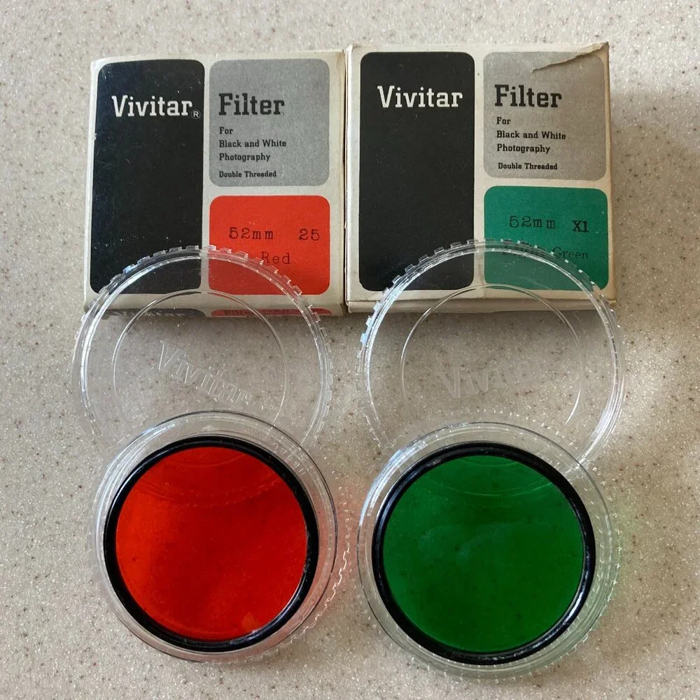 Vintage Vivitar Camera Lens Filters 52mm Red & Green for Black/White Photography